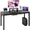 Image de Bureau gaming, gamer table avec etagère pour ecran, crochet casque, porte gobelet, support pour tablette, panier de rangement 140 x 60 x 74 cm, montage facile
