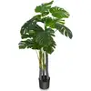 Image de Costway palmier artificiel monstera deliciosa 120cm avec 20 feuilles, fausse plante avec pot en ciment et mousse réaliste, décoration pour maison bureau terrasse, vert