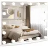 Image de Costway miroir hollywood lumineux pour coiffeuse avec 18 ampoules led et miroir grossissant x10, mirroir lumière maquillage 4 luminosités 3 éclairages, installation murale sur table, 65x14x52,5cm