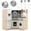 Image de DREAMADE Cuisine Enfants en Bois avec Four Micro-ondes Lave-linge Distributeur de Glaçons Sons et Lumières