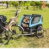 Image de GYMAX Remorque de Vélo Pliable pour Chien et Chat Moyennes et Petits avec Roues Universelles 3 Portes Zippées et Pare-Brise Bleu