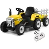 Image de GOPLUS Tracteur Électrique Voiture Enfant avec RemorqueRoue Motrice Arrière et Phare à LED et MusiqueCeinture de SécuritéJaune