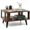 Image de Table basse à 2 niveaux, table d'appoint industriel 4 jambes patins antidérapants pour salon, chambre, bureau, 70 x 50 x 41 cm, marron rustique