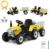 Image de COSTWAY 12V Tracteur Électrique Enfants à 6 Pneus - Pelle Remorque Amovible LED Musique - Télécommande 24G 3-6km/h Jaune