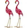 Image de GOPLUS Lot de 2 Statues 89 CM de Flamant Rose de Jardin en Métal Décoration Extérieure Sculpture d'Oiseau Rose de Jardin