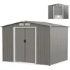 Image de Abri de Jardin Extérieur en Acier Galvanisé 474m²246 x 193 cm COSTWAY-Fondation4 PersiennesDouble Porte et Rampe-Gris Clair