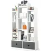 Image de COSTWAY Bibliothèque Moderne de 132CM avec 12 Compartiments et 2 Tiroirs Étagère de Rangement avec Dispositif Anti-dumping Blanc