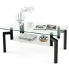 Image de COSTWAY Table Basse Rectangulaire en Verre Trempé à 2 Niveaux 100 x 60 x 43 CM Table de Salon Moderne avec 4 Pieds en Métal Noir