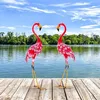 Image de COSTWAY Statue de Flamant Rose Lot de 2 pour Jardin Cadre en Métal Imperméable Plumes de Couleur Dégradée Animaux Realiste