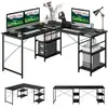 Image de Bureau d'angle - 151 x 151 x 75 cm - ajustable à bureau droit,4 etagère de rangement,grand table pour 2 personnes noir