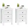 Image de Costway table de chevet lot de 2 avec 3 tiroirs, table de nuit moderne pour chambre à coucher, bout de canapé pour salon, 46 x 37 x 65 cm, blanc