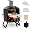 Image de COSTWAY Four à Pizza Extérieur à 2 Couches Etagère du Milieu Amovible avec Pierre à PizzaGrille Pelle Housse Etanche Cheminée