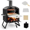 Image de Costway four à pizza extérieur à 2 couches etagère du milieu amovible avec pierre à pizza,grille , pelle, housse etanche cheminée