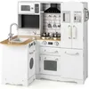 Image de Cuisine Enfants XXL COSTWAY Interactive -3 Ans+ - 5 Accessoires avec Téléphone en Bois Blanc