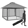 Image de COSTWAY Tonnelle de Jardin Pliante Pop-up 4 x 4M Parois Latérales en Maille à Fermeture Éclair Double Toit Hauteur Réglable Sac Gris