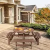Image de Ensemble de Table et 4 Bancs de Jardin - COSTWAY - 8 Personnes - Sapin Verni - Trou de Parasol Extérieur