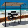 Image de Costway tonnelle barbecue exterieur de 216 cm cadre en métal imperméable, abri barbecue avec étagère de service et crochets de rangement, belvédère pour jardin cour (marron)