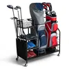 Image de COSTWAY Organiseur de Rangement pour Sac de Golf/ Clubs Roulettes UniversellesPanier de Rangemen3 Etagères 4 Crochets Mobiles