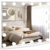 Image de Miroir de Maquillage Hollywood 18 LED - GOPLUS - avec Loupe Grossissant 3X - 3 Couleurs & 4 Luminosités - Écran Tactile - 65x52 CM