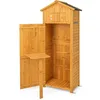 Image de GOPLUS Abri de Jardin en Bois avec 3 Etagères-75x50x180CM-Toit en AsphaltePorte VerrouillableTable PliableCrochets