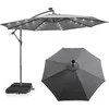 Image de Costway Parasol 3x3m, Grand Parasol De Jardin Extérieur Lumineux Solaire Avec 2 Sacs De Sable, Base Croisée, Gris