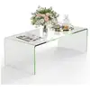 Image de Costway table basse salon en verretable d’appoint rectangulaire forme de u avec bords arrondis lisses, table basse transparente simple & moderne