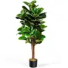 Image de Costway plante artificielle 120cm avec pot décoration en pp souple, fausse figuier à feuilles de violon 118 feuilles en peva, décoration du magasin bureau maison