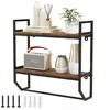 Image de COSTWAY Étagère Murale de Rangement Industriel 2 Niveaux Étagère Flottante avec Barre de Suspension pour Salon Cuisine Salle de Bain