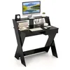 Image de COSTWAY Bureau Informatique avec Rangement et Support dÉcran Repose-pieds pour Travailler Réviser Gaming Noir
