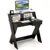 Image de Costway bureau d'ordinateur avec tiroir, bureau informatique en forme de x avec support d'écran, repose-pieds, table de bureau pour étudier, jouer, travailler (noir)