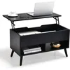 Image de COSTWAY Table Basse avec Plateau Relevable Table de Salon Moderne avec Rangement Caché 2 Compartiments Ouverts 80x40x445-58CM Noir