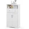 Image de Costway meuble de salle de bain à 2 portes 2 tiroirs, colonne salle de bain armoire haute avec étagères réglables pour salle de bain, salon, cuisine, 60 x 30 x 108 cm, blanc