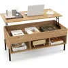 Image de COSTWAY Table Basse Plateau Relevable avec 3 Compartiments et Rangement Caché Table de Salon à Pied en Métal avec Levage