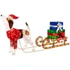 Image de COSTWAY Décorations Lumineuses de Noël Chien & Traîneau Chargé de 2 Boîtes Cadeaux 170 Lumières LED Chaudes pour PorcheJardin