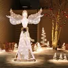 Image de COSTWAY Décoration de Noël Extérieure Ange Scintillant 3D Pailleté Pré-Illuminé avec 105 Lumières LED Blanches Chaudes Ornée de