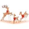 Image de Costway Décoration De Noël 255 Lumières Blanches Chaudes, Famille Cerfs Lumineux Avec 12 Piquets Et 24 Serre-câbles
