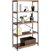 Image de Costway bibliothèque étagère à 5 niveaux, bibliothèque industrielle en bois avec cadre en métal, dispositif anti-basculement, pour salon, bureau (marron)
