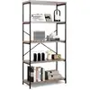 Image de Costway bibliothèque étagère à 5 niveaux, bibliothèque industrielle en bois avec cadre en métal, dispositif anti-basculement, pour salon, bureau (gris)
