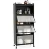 Image de Costway étagère cuisine 5 niveaux, armoire de cuisine 4 portes pc escamotables avec 4 roulettes, étagère micro-ondes pour salle à manger, salon, 60 x 32 x 154 cm, noir