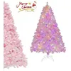 Image de COSTWAY Sapin de Noël LED Floqué 185 cm 350 Lumières Lumineux 4 Couleurs et 8 Modes Dynamiques avec 808 Branches en PVC Rose