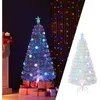 Image de Sapin de Noël LED Blanc à Fibre Optique 150cm COSTWAY-Feuilles Irisées Flocon de Neige-24 Lumières Multicolores-Décoration Etoilée