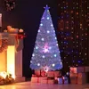 Image de Sapin de Noël LED Blanc à Fibre Optique 180cm COSTWAY-Feuilles Irisées Flocon de Neige-30 Lumières Multicolores-Décoration Etoilée