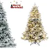Image de Sapin de Noël Lumineux 180cm COSTWAY-260 Lumières LED Blanc Chaud-1415 Branches Floqué en PE et PVC-Support Métallique Pliable