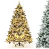 Image de Sapin de Noël LED 186 cm COSTWAY-Neige Blanche-250 Lumières Lumineux Blanches Chaudes-752 Branches en PE et PVC-Décoration de Noël