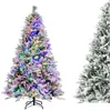 Image de Sapin de Noël LED Lumineux 180 cm COSTWAY-240 Lumières 8 Modes et 4 Couleurs-850 Branches Floqué-34 Cônes de Pin Paire de Gants