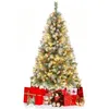 Image de Sapin de Noël Pré-Éclairé Artificiel 150cm COSTWAY avec 200 Lumières LED 8 Modes dÉclairage Baies Rouges & Pommes de Pin