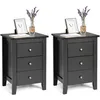 Image de COSTWAY Lot de 2 Table de Nuit Table de Chevet Moderne avec 3 Tiroirs Pour Chambre à Coucher 46 x 37 x 65 CM Noir
