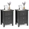 Image de Costway table de chevet, table de nuit avec 3 tiroirs, meuble de rangement pour chambre à coucher, moderne, tiroir de rangement pour lit, 46 x 37 x 65 cm (noirx2)