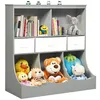 Image de COSTWAY Meuble de Rangement Jouet Enfant Bibliothèque Étagère Porte-revues 5 Compartiments avec Tiroirs&Paniers 93x40x94 cm Gris