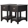 Image de COSTWAY Lot de 2 Tables dAppoint avec Tiroir Pieds en Bois dHévéa 56x33x585 cm Bout de Canapé Rétro Brun Noyer